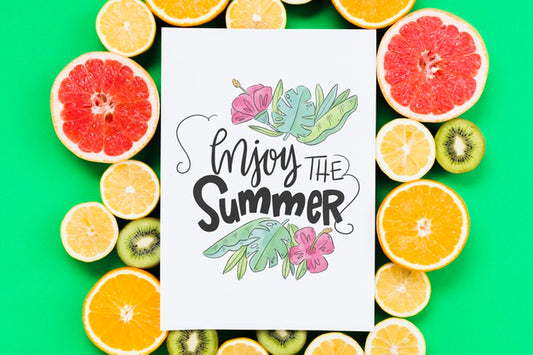 Free Blank Cover Mockup Surrounded By Fresh Fruits Psd