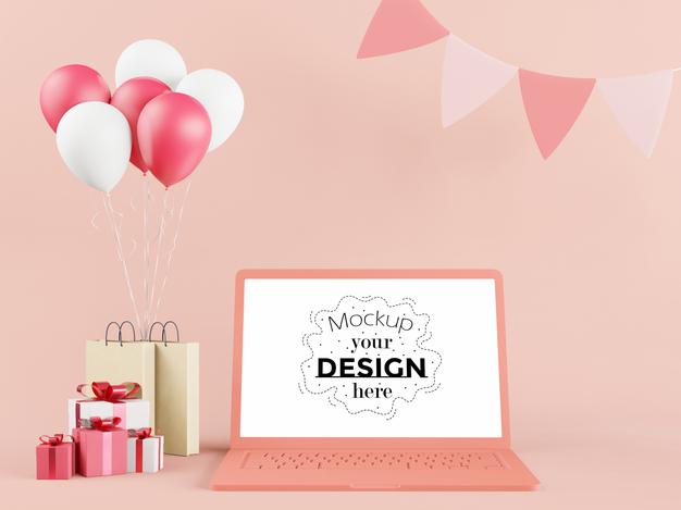 Free Blank Screen Laptop Computer In Birthday Party Psd