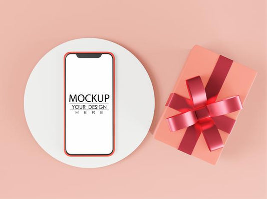Free Blank Screen Smart Phone Computer Mockup With Gift Box Psd