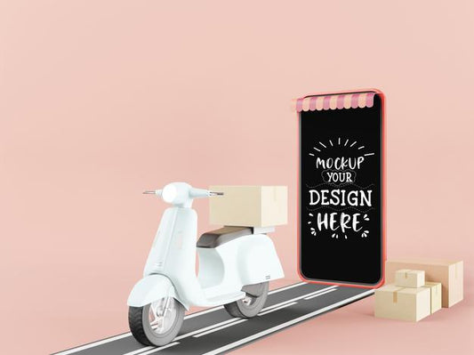 Free Blank Screen Smart Phone Mockup With Motorcycle Psd