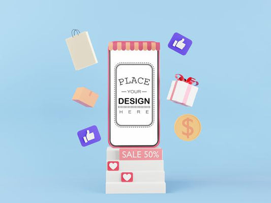 Free Blank Screen Smart Phone Mockup With Sales Concept Psd