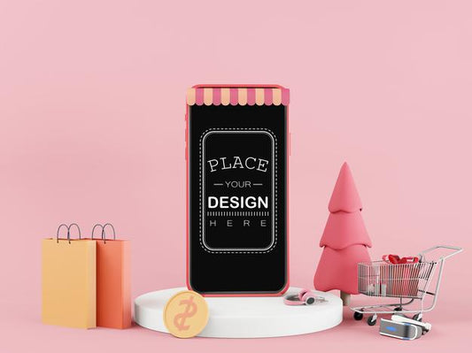 Free Blank Screen Smart Phone Mockup With Shopping Concept Psd