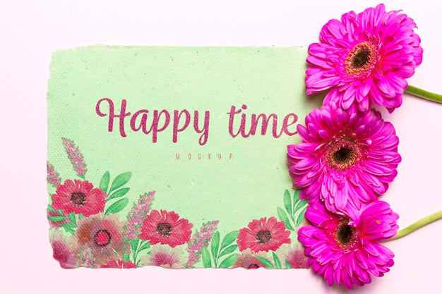 Free Blooming Flowers Happy Time Mock-Up Psd