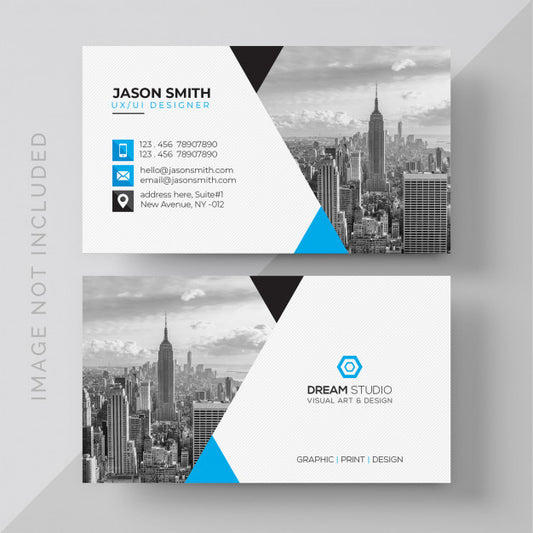 Free Blue And White Business Card With Photo Of City Psd
