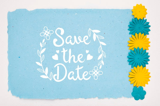 Free Blue And Yellow Flowers Save The Date Mock-Up Psd