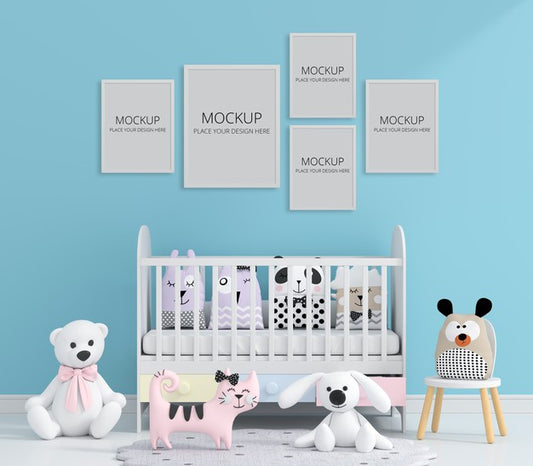 Free Blue Child Room With Frame Mockup Psd