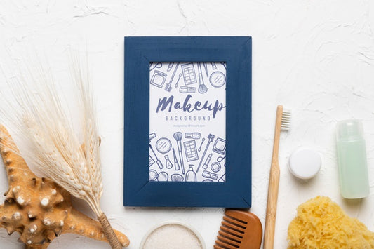 Free Blue Frame With Hygiene Products Flat Lay Psd
