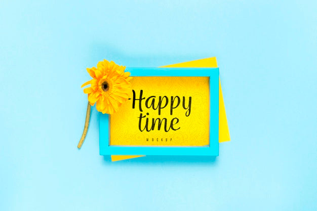 Free Blue Frame With Yellow Daisy Psd