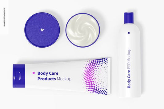Free Body Care Products Scene Mockup, Top View Psd