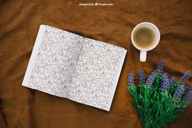 Free Book Composition With Coffee And Wildflowers Psd