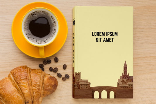 Free Book Cover Composition On Wooden Background With Cup Of Coffee Psd
