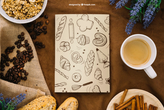 Free Book Cover Composition With Coffee Beans Psd