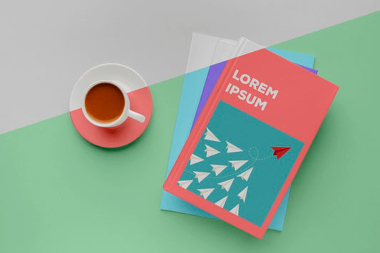 Free Book Cover Mock-Up Arrangement With Cup Of Coffee Psd