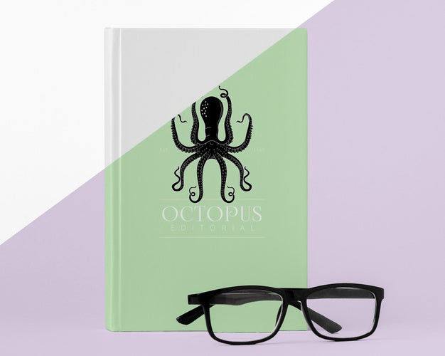 Free Book Cover Mock-Up Arrangement With Glasses Psd