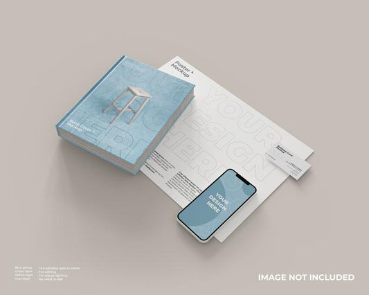 Free Book Cover Mockup, Smartphones And Business Cards On The Poster Mockup Psd