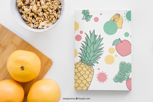 Free Book Cover Mockup With Grapefruits Psd