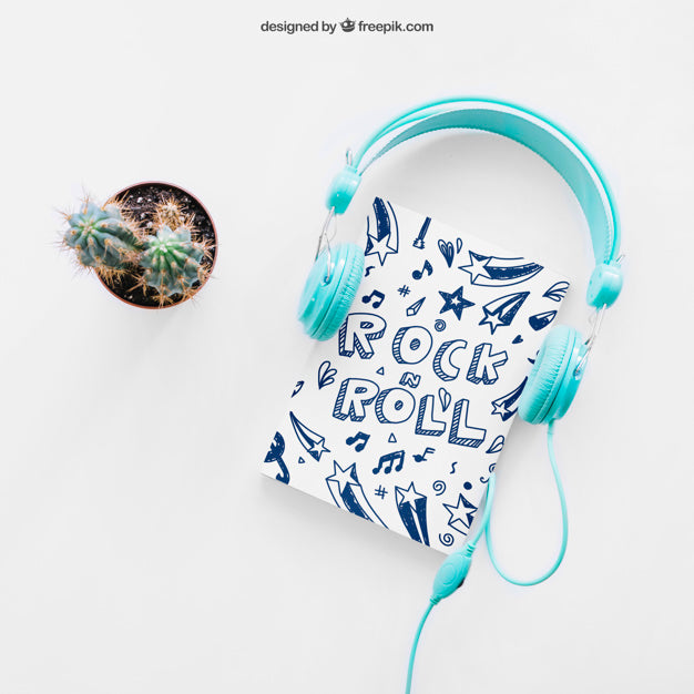 Free Book Cover Template With Cactus And Headphones Psd