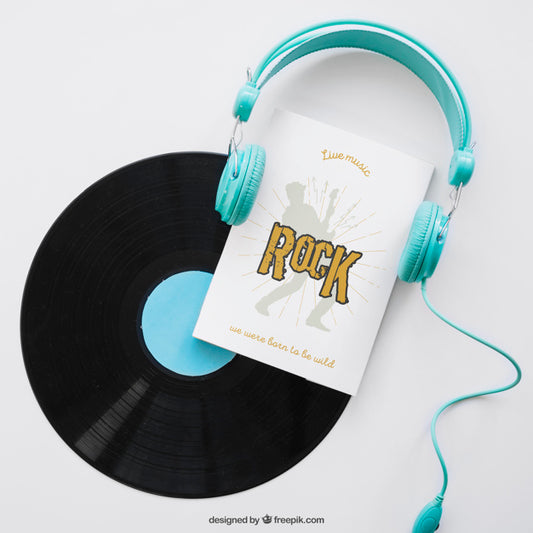 Free Book Cover Template With Vinyl And Headphones Psd
