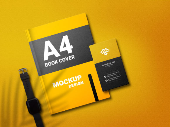 Free Book Cover with Business Card Mockup PSD