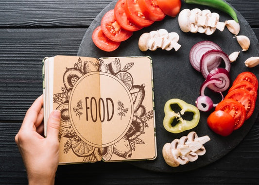 Free Book Mockup With Food Concept Psd