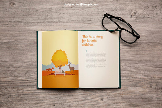 Free Book Mockup With Glasses Psd