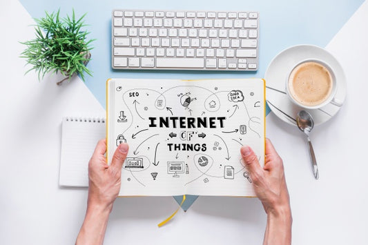 Free Book Mockup With Internet Of Things Concept Psd