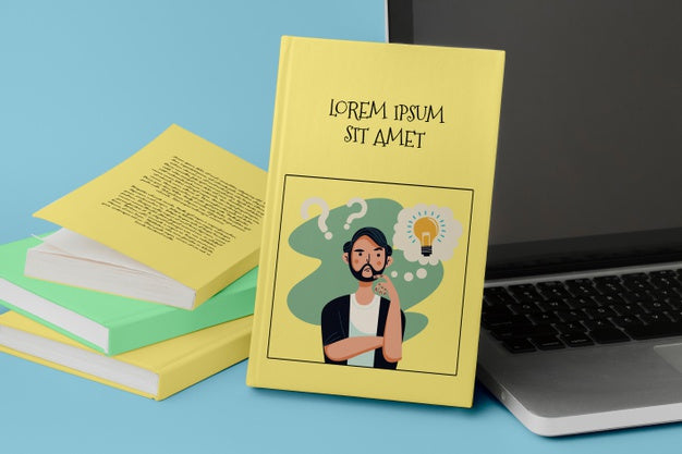 Free Books Studio Mock-Up With Laptop Psd