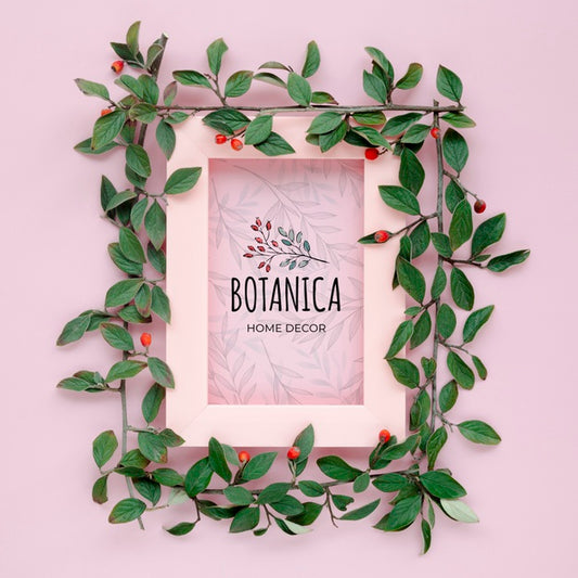 Free Botanical Leaves And Frame With Mock-Up Psd