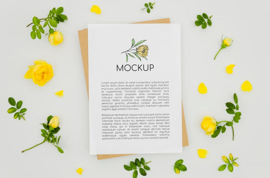 Free Botanical Mock-Up Surrounded By Yellow Flowers Psd