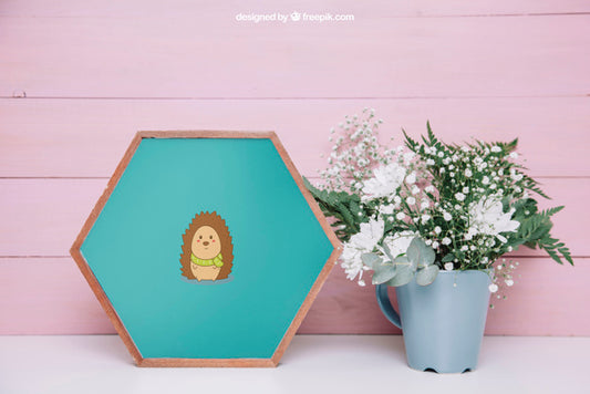 Free Botanical Mockup With Frame And Flower Pot Psd