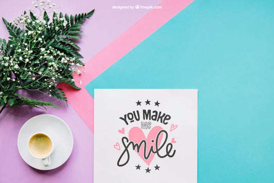 Free Botanical Mockup With Paper And Coffee Psd