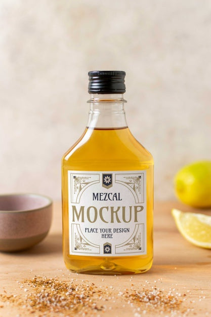 Free Bottle Of Mezcal Drink With Lemons Psd