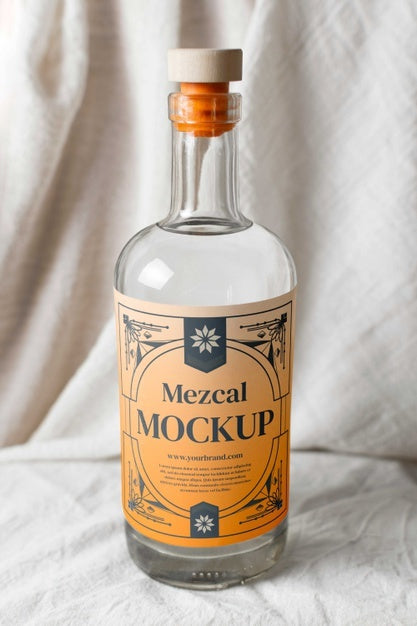 Free Bottle Of Mezcal Drink With Mock-Up Label Psd