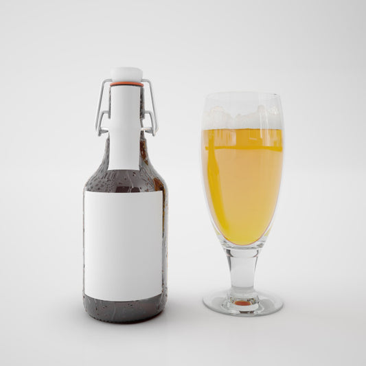 Free Bottle With Blank Label And Glass With Drink Psd