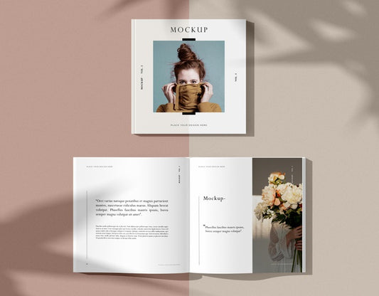 Free Bouquet Of Flowers And Woman Editorial Magazine Mock-Up Psd
