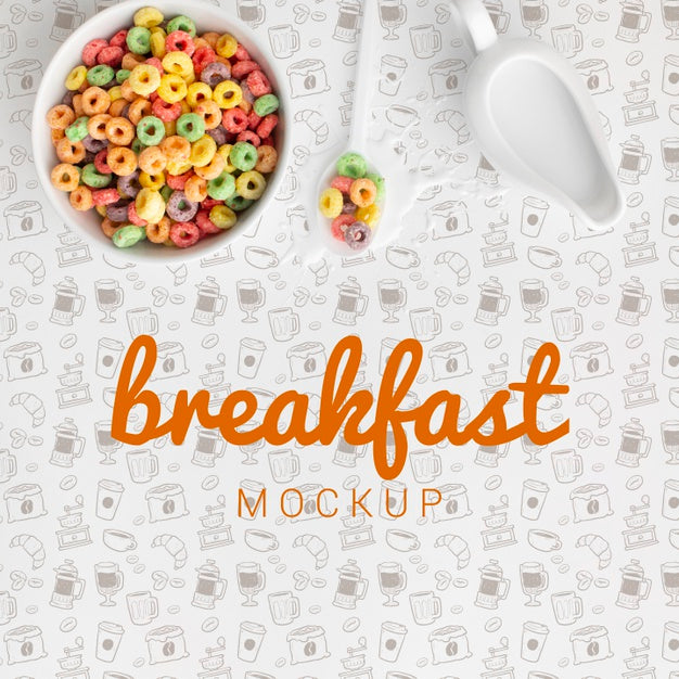 Free Bowl And Spoon With Cereals On Table Psd