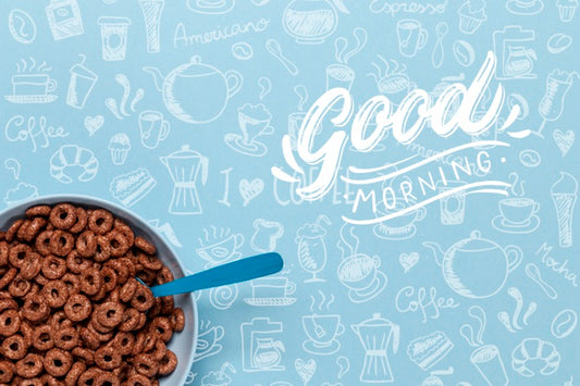 Free Bowl With Chocolate Cereals On Table Psd