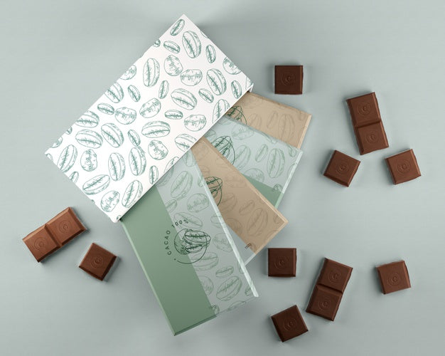 Free Box And Wrapping Paper For Chocolate Design Psd