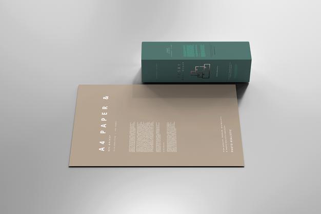 Free Box With A4 Paper Mockup Psd