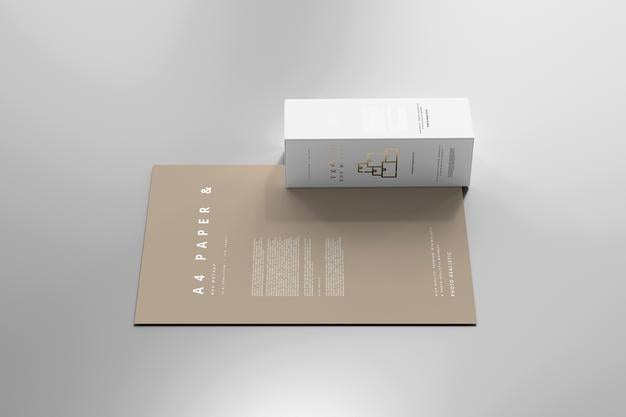 Free Box With A4 Paper Mockup Psd