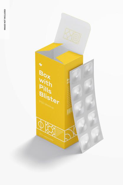Free Box With Pills Blister Mockup Psd