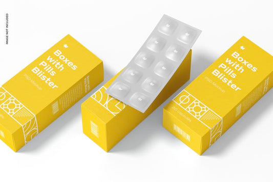 Free Boxes With Pills Blister Set Mockup Psd