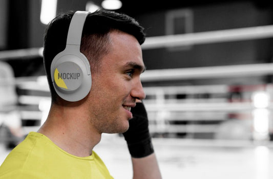 Free Boxing Athlete Wearing A Mock-Up Headset Psd