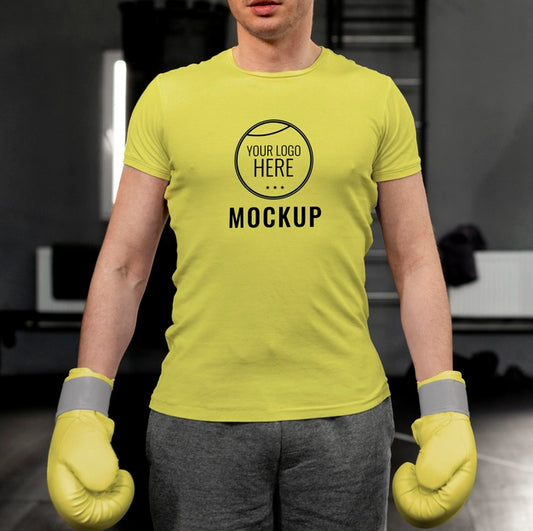 Free Boxing Athlete Wearing A Mock-Up T-Shirt Psd