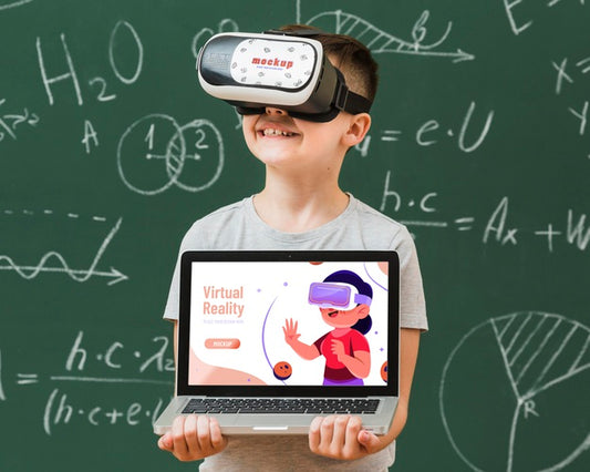 Free Boy Wearing Virtual Reality Headset Mock-Up Psd