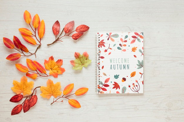 Free Branches Of Dried Leaves And Notepad Psd