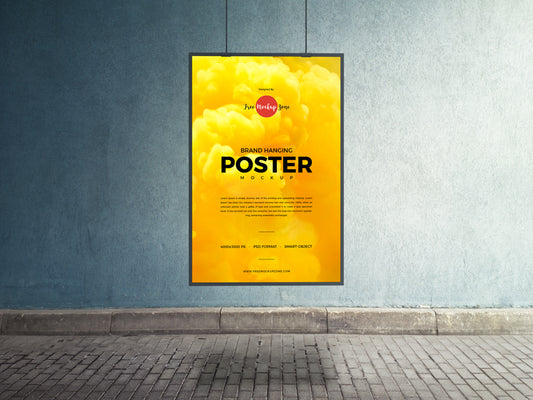 Free Brand Hanging Psd Poster Mockup Design
