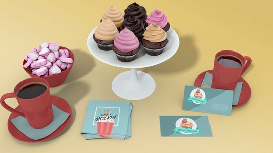 Free Branding Mockup With Cupcakes Psd