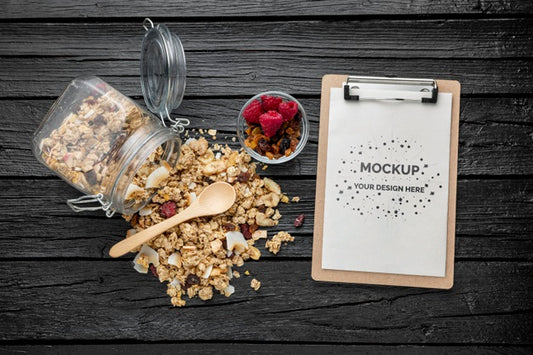 Free Breakfast Cereals With Clipboard Mock-Up Psd