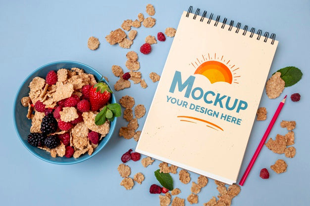 Free Breakfast Cereals With Notepad Mock-Up Psd